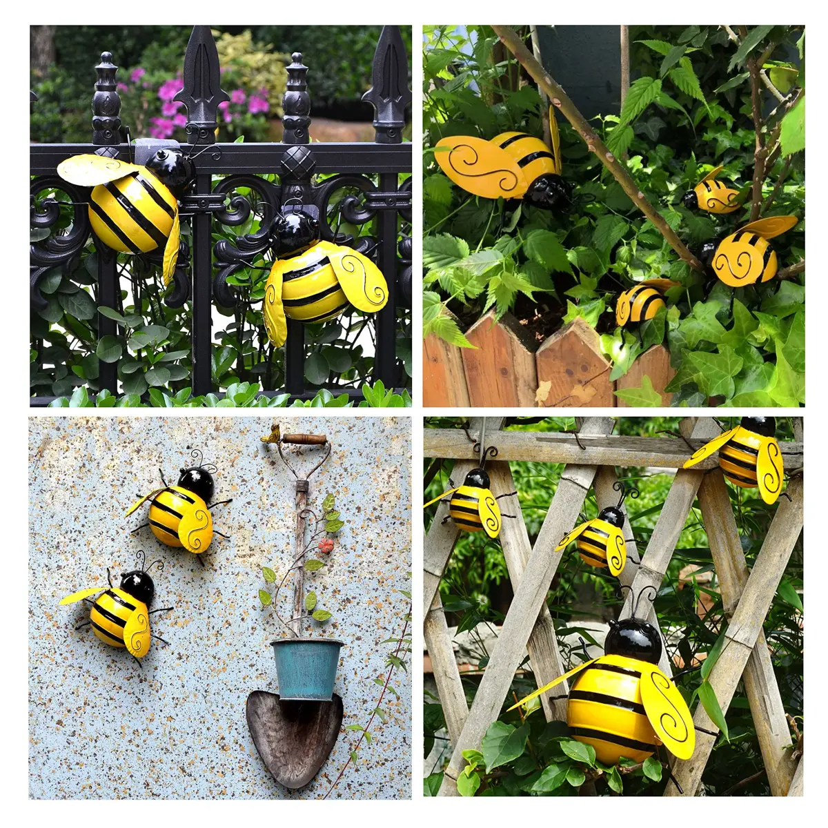 Yungeln Metal Wall Art Set of 4 Bumble Bees 10cm (3.97in) | Adds Whimsical Charm to Your Garden - view 6