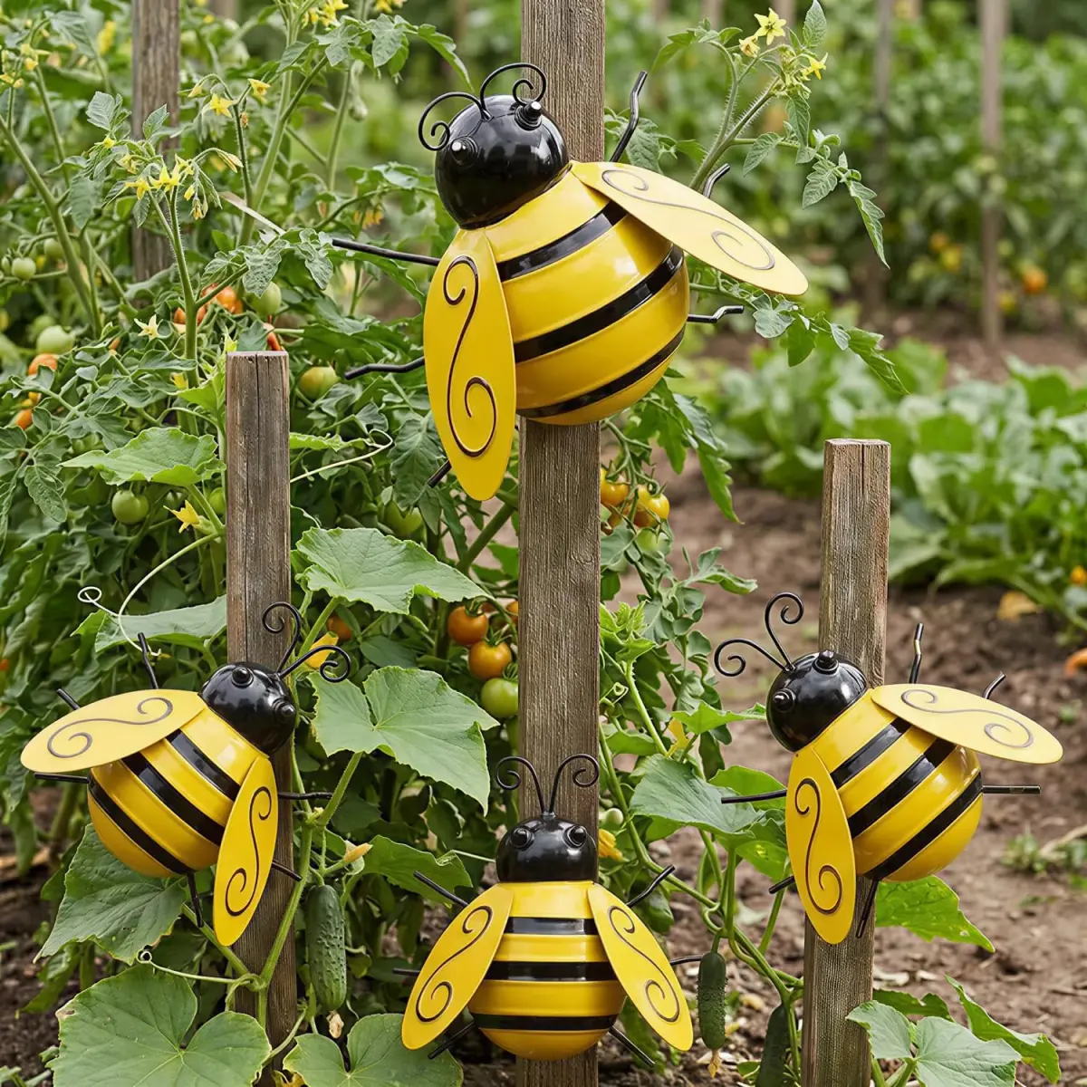 Yungeln Metal Wall Art Set of 4 Bumble Bees 10cm (3.97in) | Adds Whimsical Charm to Your Garden - view 2