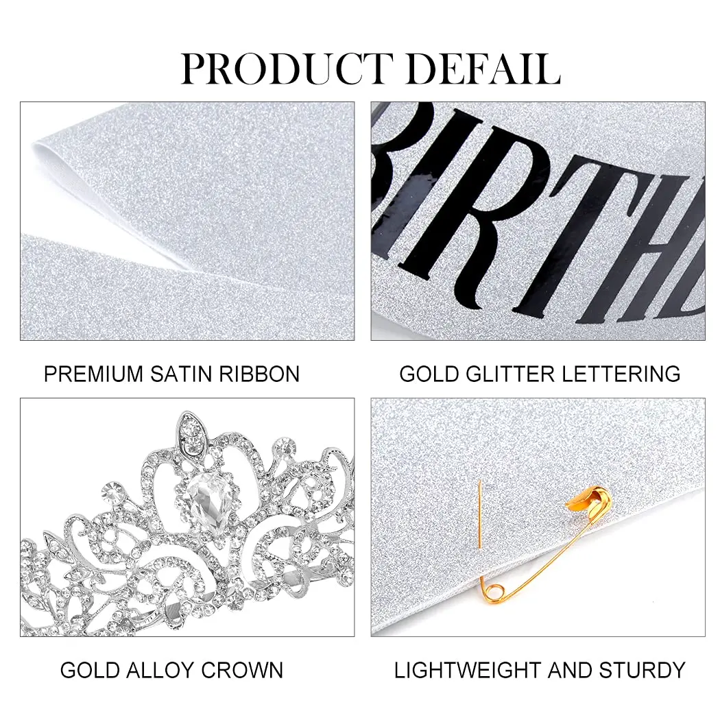 COCIDE Birthday Sash & Tiara Set - Rhinestone Tiara & Sash for Women's Birth Party Decoration Kit | Sparkling Glitter & Adjustable Fit - view 6