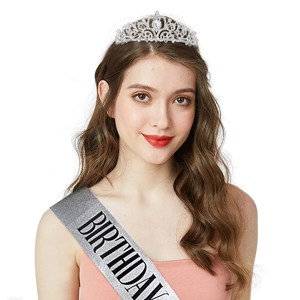 COCIDE Birthday Sash & Tiara Set - Rhinestone Tiara & Sash for Women's Birth Party Decoration Kit | Sparkling Glitter & Adjustable Fit - view 2