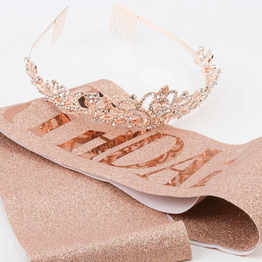 COCIDE Birthday Sash & Tiara Set - Rhinestone Tiara & Silver Glitter Sash | Women's Birth Party Decoration Kit - view 5