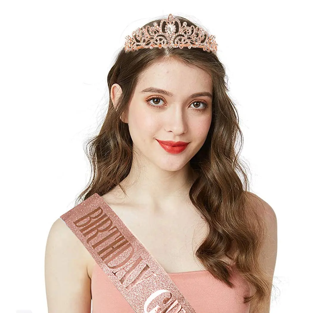 COCIDE Birthday Sash & Tiara Set - Rhinestone Tiara & Silver Glitter Sash | Women's Birth Party Decoration Kit - view 2
