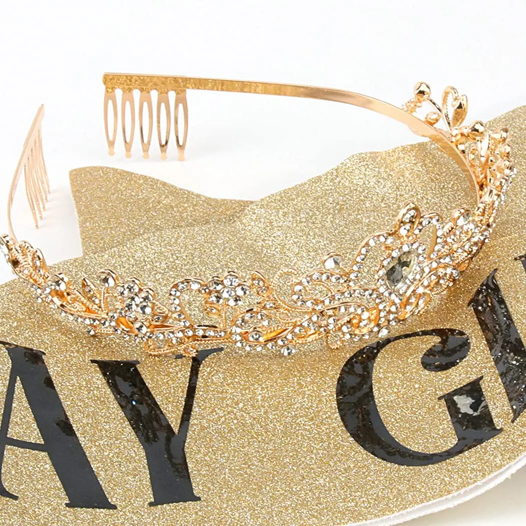 COCIDE Birthday Sash & Tiara Set - Rhinestone Tiara & Silver Glitter Sash for Women's Birth Party, 33 inches sash, 12.5 cm tiara - view 5