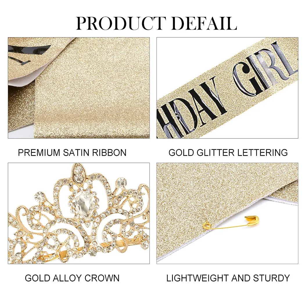 COCIDE Birthday Sash & Tiara Set - Rhinestone Tiara & Silver Glitter Sash for Women's Birth Party, 33 inches sash, 12.5 cm tiara - view 6