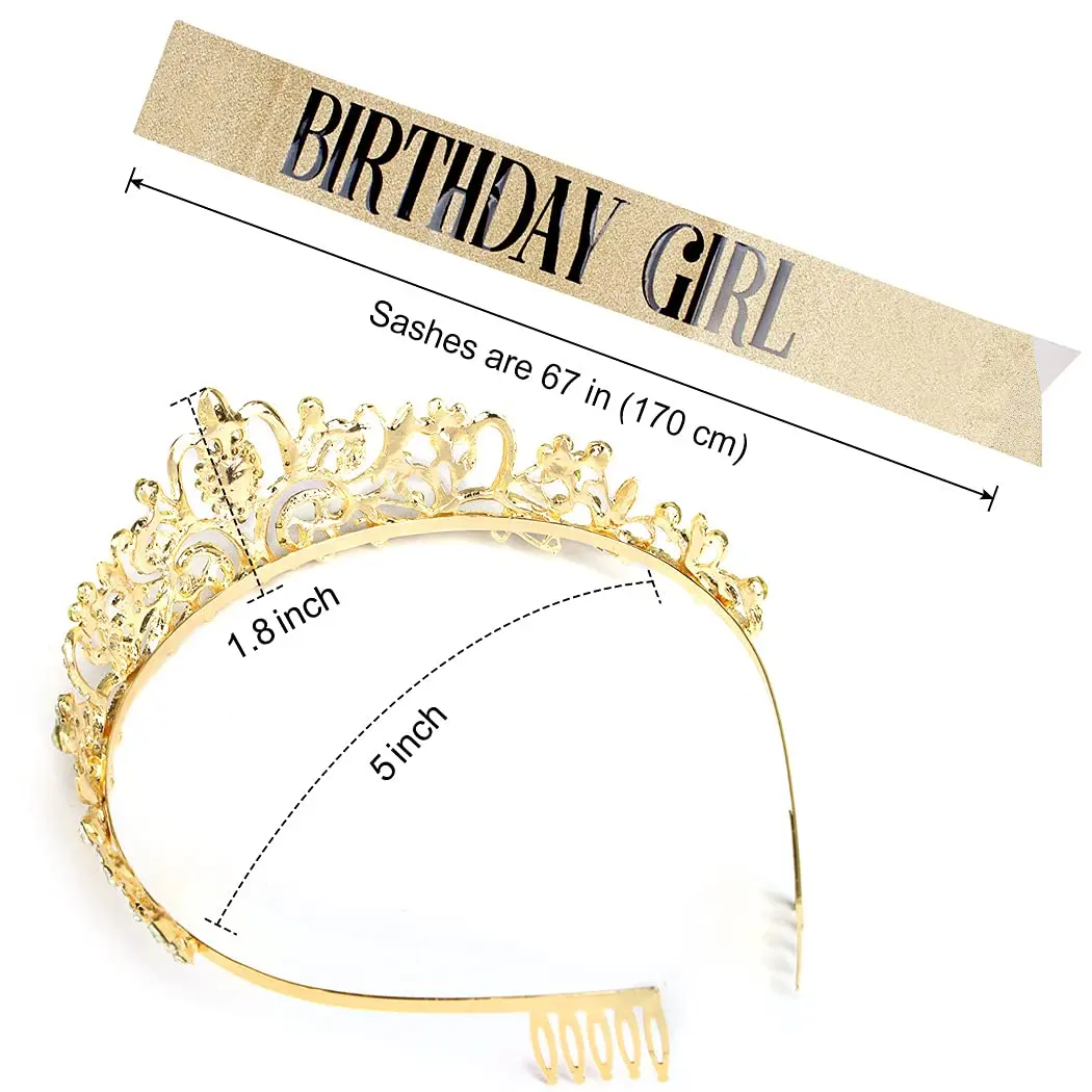 COCIDE Birthday Sash & Tiara Set - Rhinestone Tiara & Silver Glitter Sash for Women's Birth Party, 33 inches sash, 12.5 cm tiara - view 7
