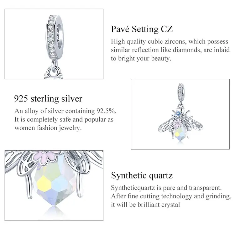 MEETCCY 925 Sterling Silver Bee Charm 28mm (0.92in) | Genuine Antique Finish for Pandora Bracelets - view 7