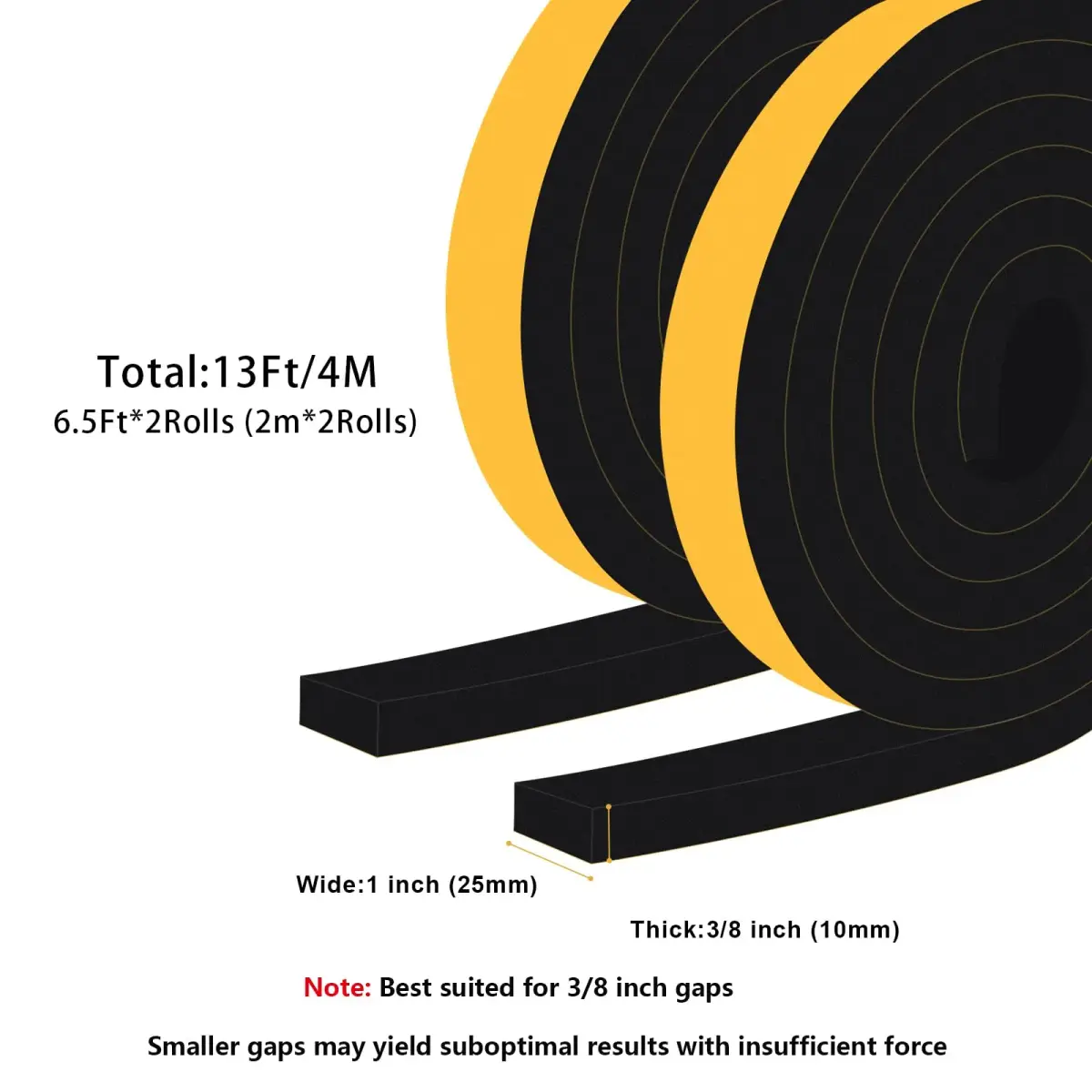 Trisiki Thick Foam Weather Stripping Tape 1" x 3/8" x 13 Ft | Heavy Duty Garage Door Seal for Large Gaps - view 6