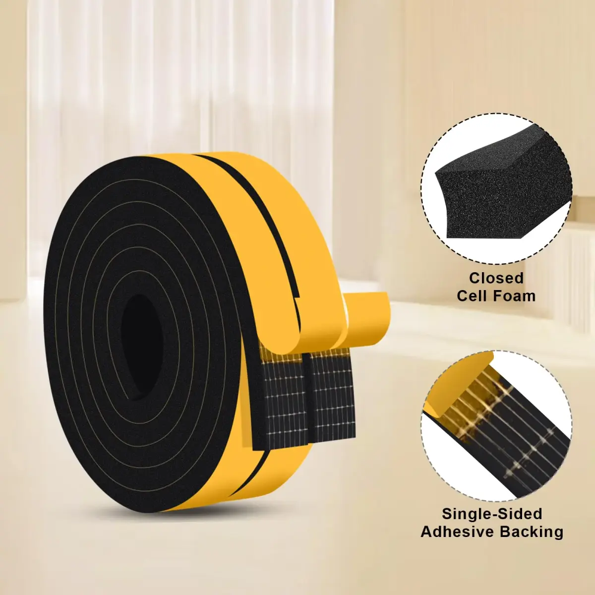 Trisiki Thick Foam Weather Stripping Tape 1" x 3/8" x 13 Ft | Heavy Duty Garage Door Seal for Large Gaps - view 7