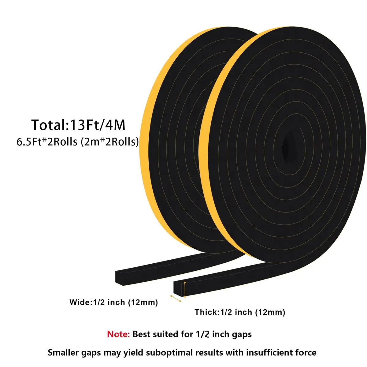 Trisiki Square Foam Insulation Tape 13ft (3.96m) | Blocks Drafts, Reduces Noise & Vibration - view 6