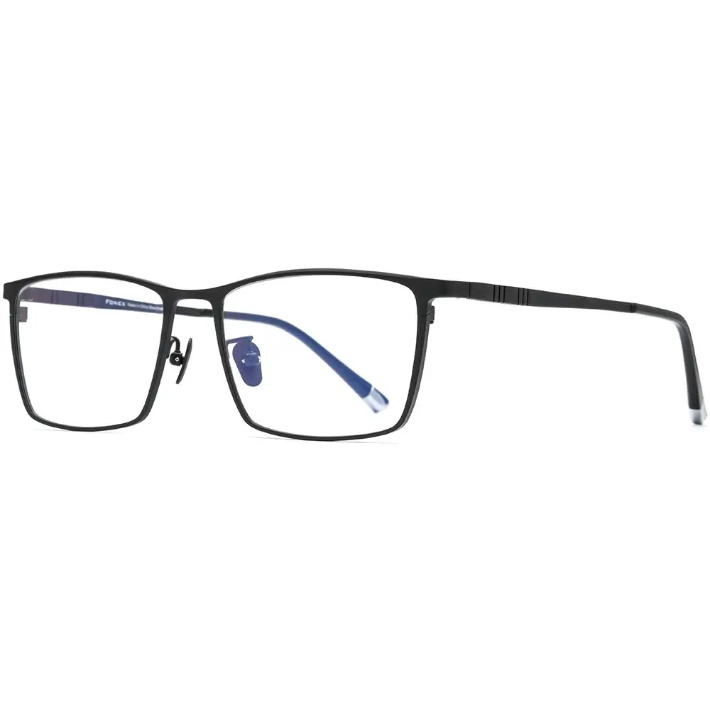 FONEX Titanium Square Eyeglasses F85641 Black | Ultralight Pure Titanium Full Rim Frame 150mm (5.8in) - view 5