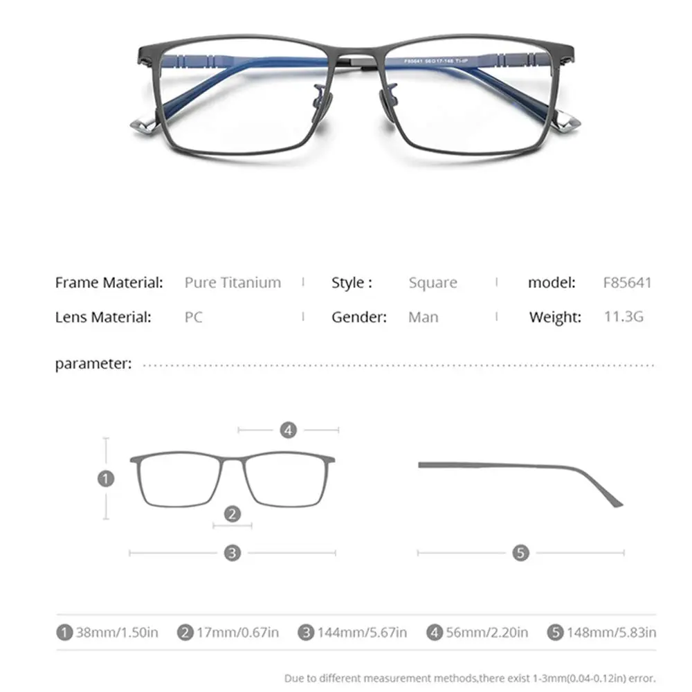 FONEX Titanium Square Eyeglasses F85641 Black | Ultralight Pure Titanium Full Rim Frame 150mm (5.8in) - view 2