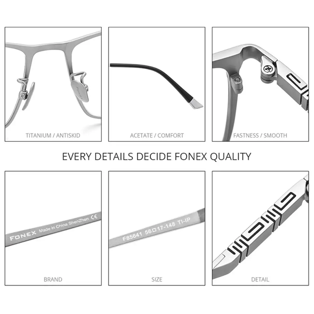 FONEX Titanium Square Eyeglasses F85641 Black | Ultralight Pure Titanium Full Rim Frame 150mm (5.8in) - view 3