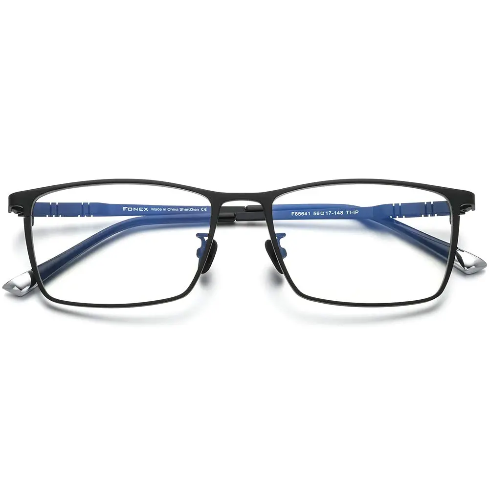 FONEX Titanium Square Eyeglasses F85641 Black | Ultralight Pure Titanium Full Rim Frame 150mm (5.8in) - view 4