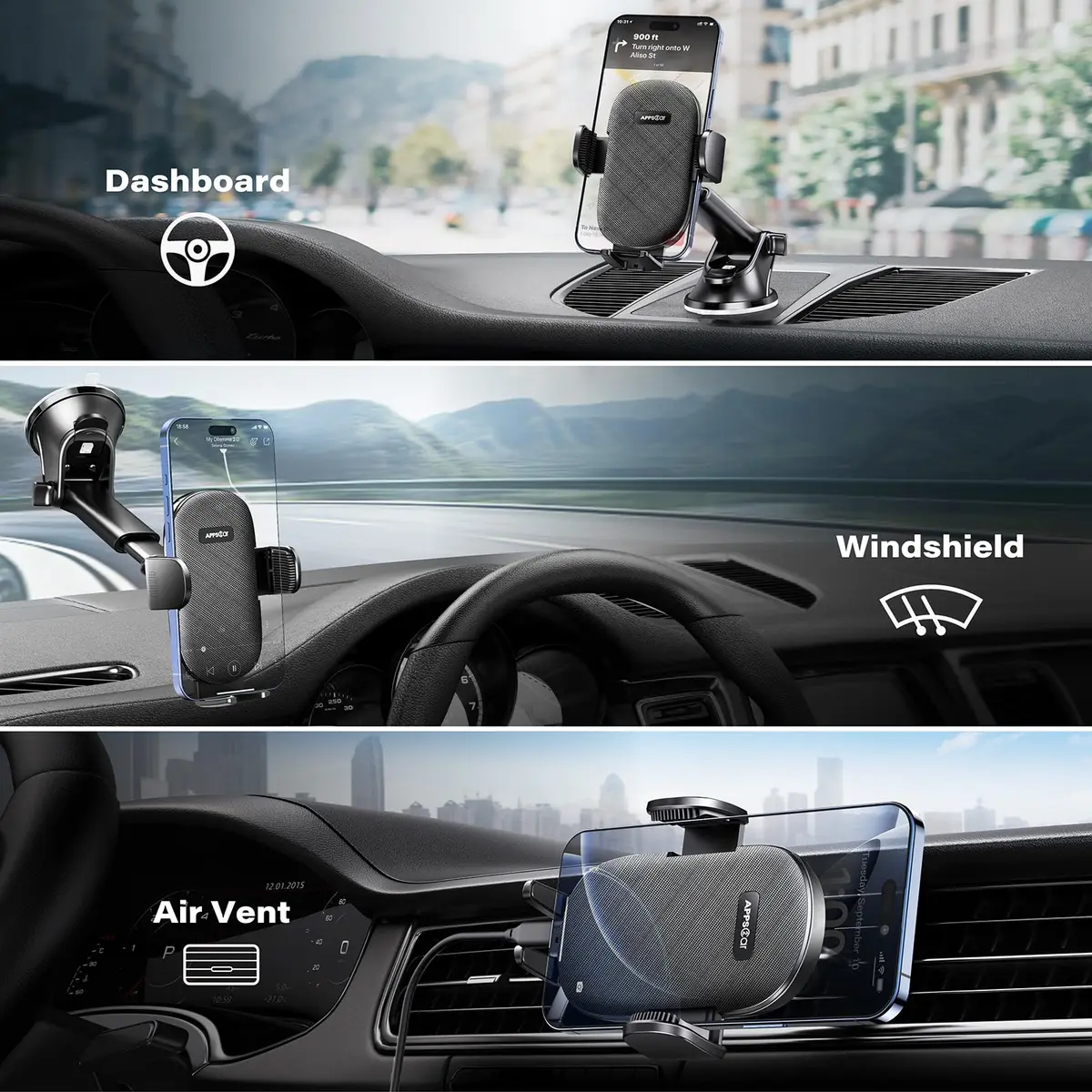 APPS2Car Car Phone Holder Mount, Strong Suction Dashboard & Windshield, Fits 4-7 Inch Phones, 360° Rotation, One-Touch Release, Ideal for Delivery & Uber - view 2