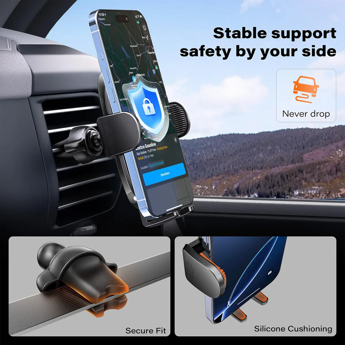 APPS2Car Car Phone Holder Mount, Strong Suction Dashboard & Windshield, Fits 4-7 Inch Phones, 360° Rotation, One-Touch Release, Ideal for Delivery & Uber - view 3