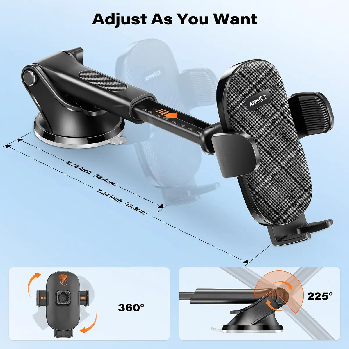 APPS2Car Car Phone Holder Mount, Strong Suction Dashboard & Windshield, Fits 4-7 Inch Phones, 360° Rotation, One-Touch Release, Ideal for Delivery & Uber - view 4