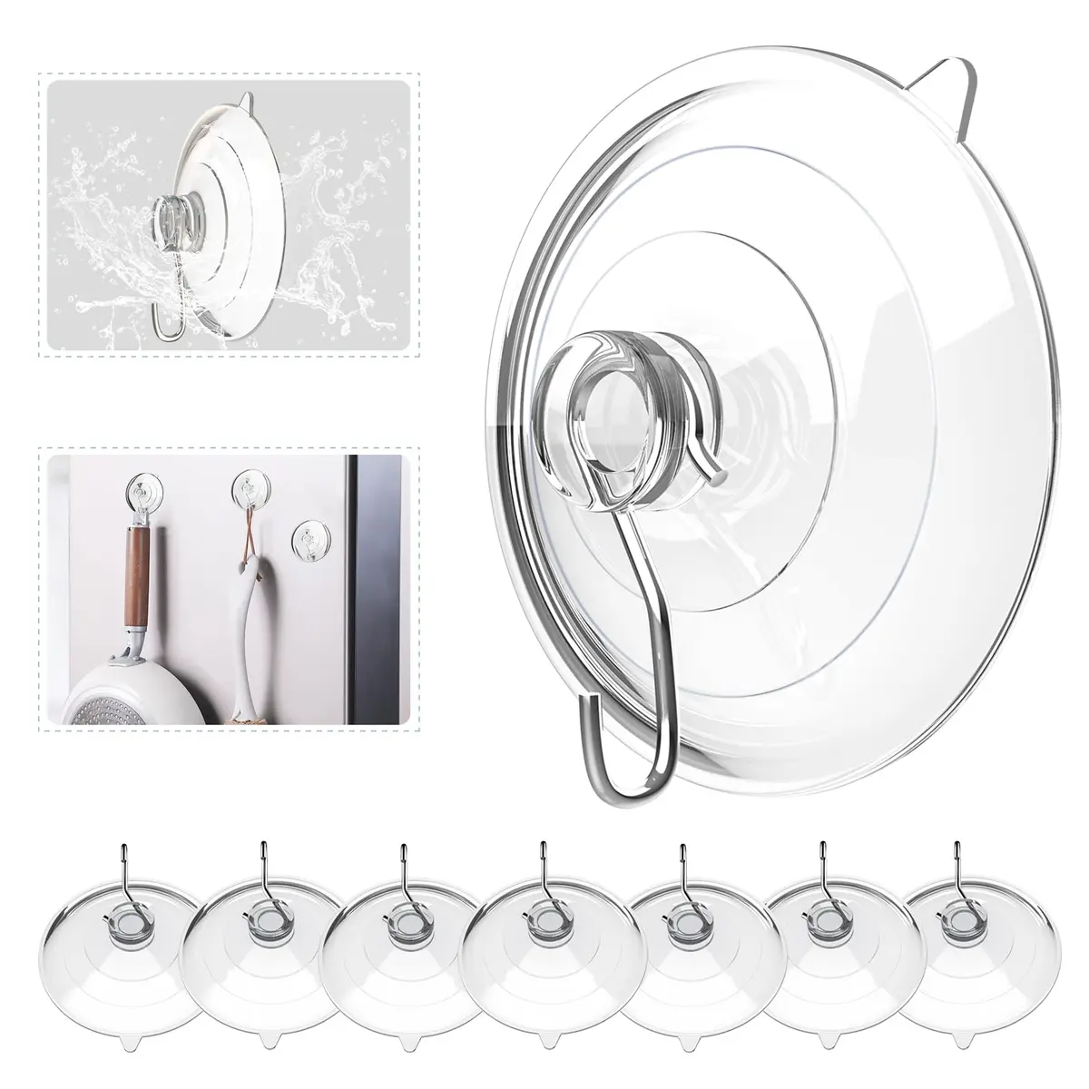 Hangerspace Suction Cup Hooks, Large, Clear | Reusable Waterproof Wall Hooks for Bathroom & Kitchen - main product image