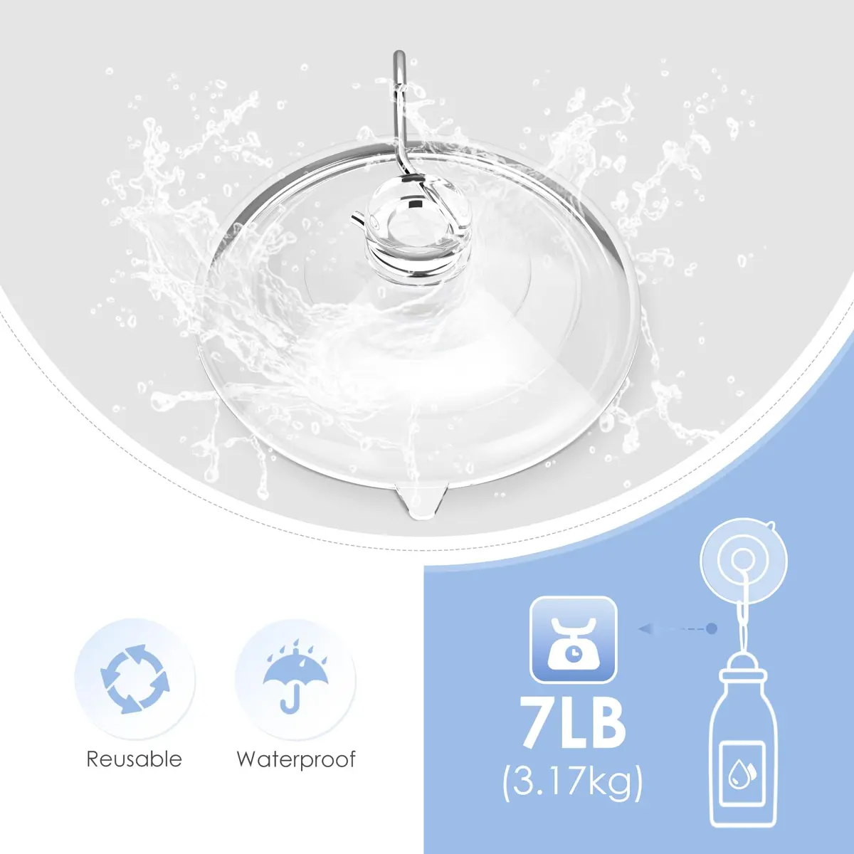 Hangerspace Suction Cup Hooks, Large, Clear | Reusable Waterproof Wall Hooks for Bathroom & Kitchen - view 8