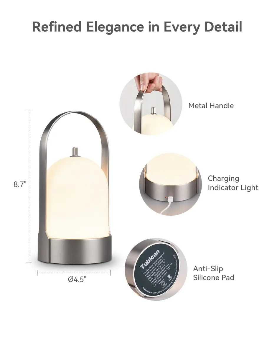 Tubicen Portable Table Lamp Rechargeable Outdoor Lantern with Handle | Waterproof, Dimmable, 4000mAh Battery - view 5