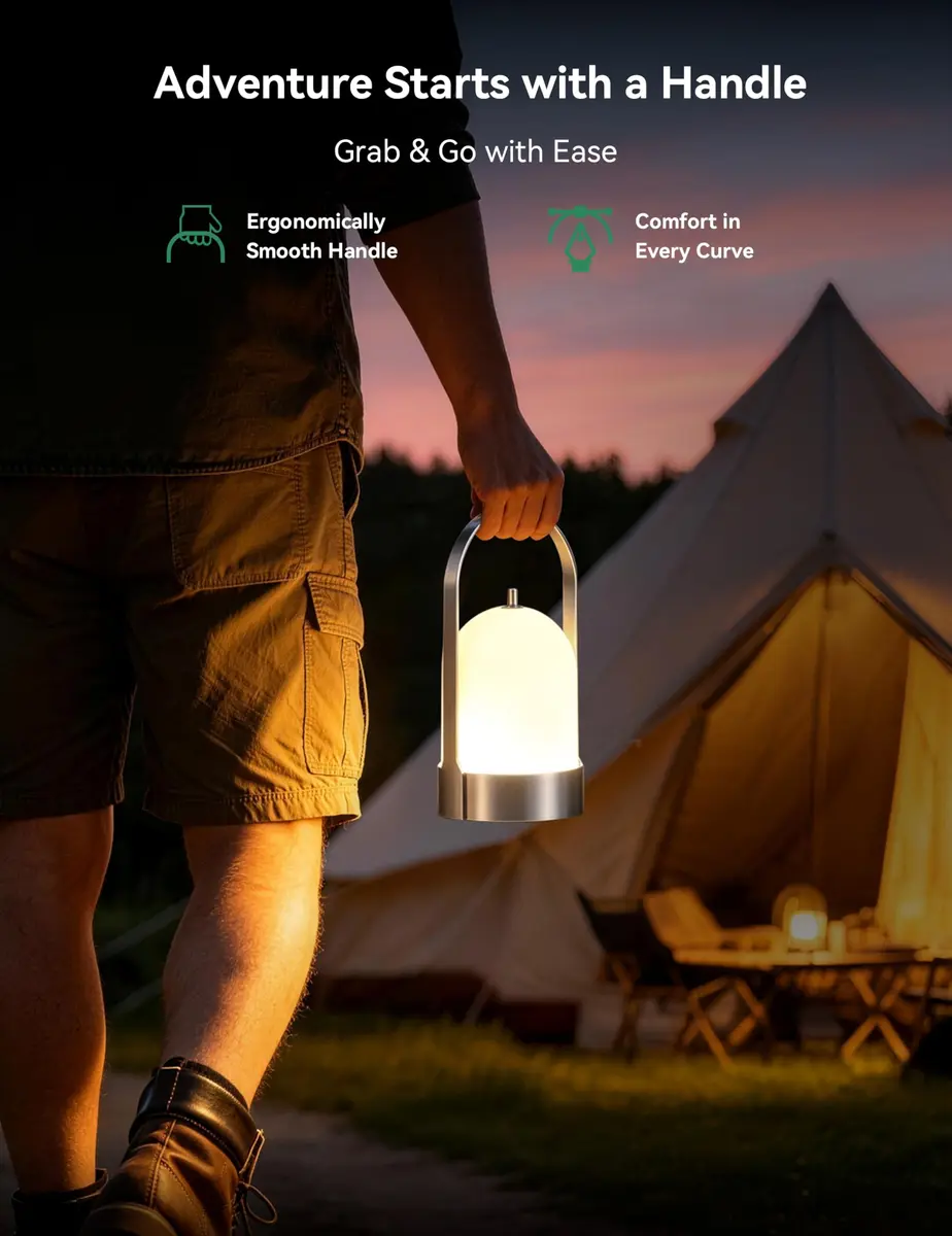 Tubicen Portable Table Lamp Rechargeable Outdoor Lantern with Handle | Waterproof, Dimmable, 4000mAh Battery - view 2