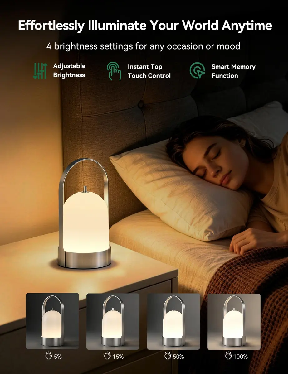 Tubicen Portable Table Lamp Rechargeable Outdoor Lantern with Handle | Waterproof, Dimmable, 4000mAh Battery - view 3