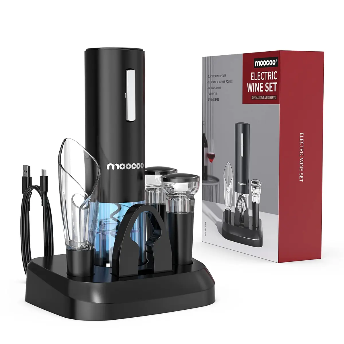 Moocoo Electric Wine Opener with Charging Base | Cordless, Fast & Rechargeable for Easy Wine Access - main product image