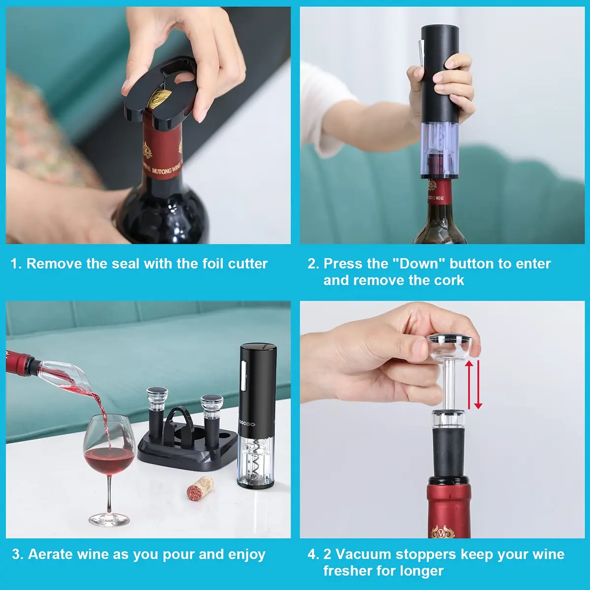 Moocoo Electric Wine Opener with Charging Base | Cordless, Fast & Rechargeable for Easy Wine Access - view 5