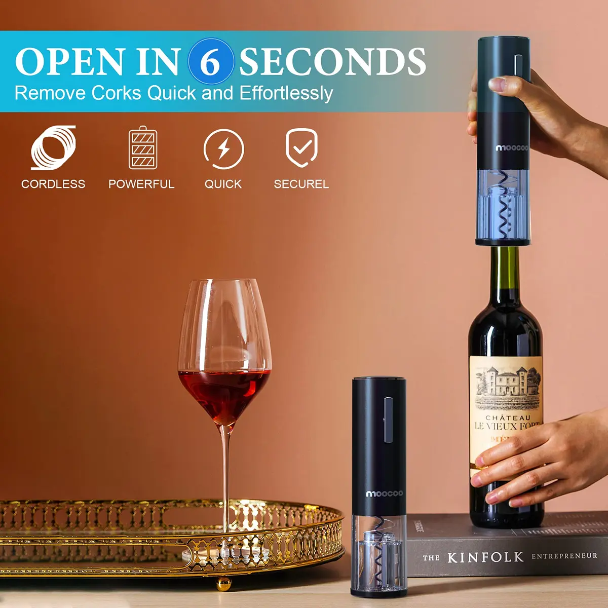 Moocoo Electric Wine Opener with Charging Base | Cordless, Fast & Rechargeable for Easy Wine Access - view 3