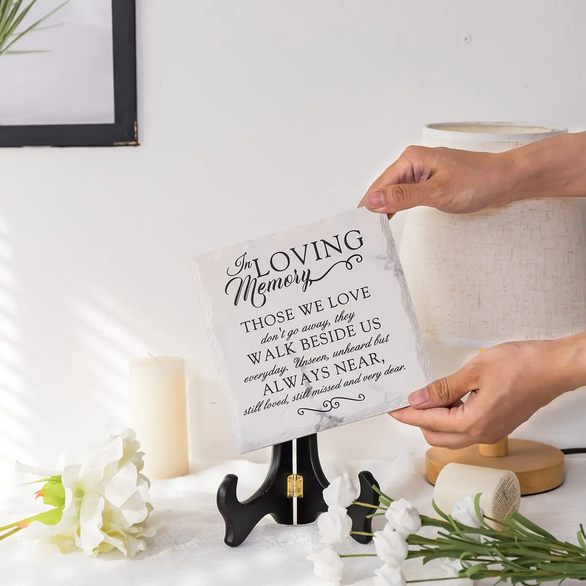 LukieJac Sympathy Gifts for Loss of Loved One In Memory of Mother Father Plaque with Wooden Stand | Bereavement & Condolences Sign - view 6