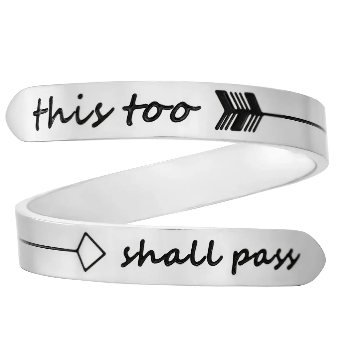 Vrycot This Too Shall Pass Adjustable Stainless Steel Inspirational Band Ring | 1.85 cm (0.73 in) - main product image