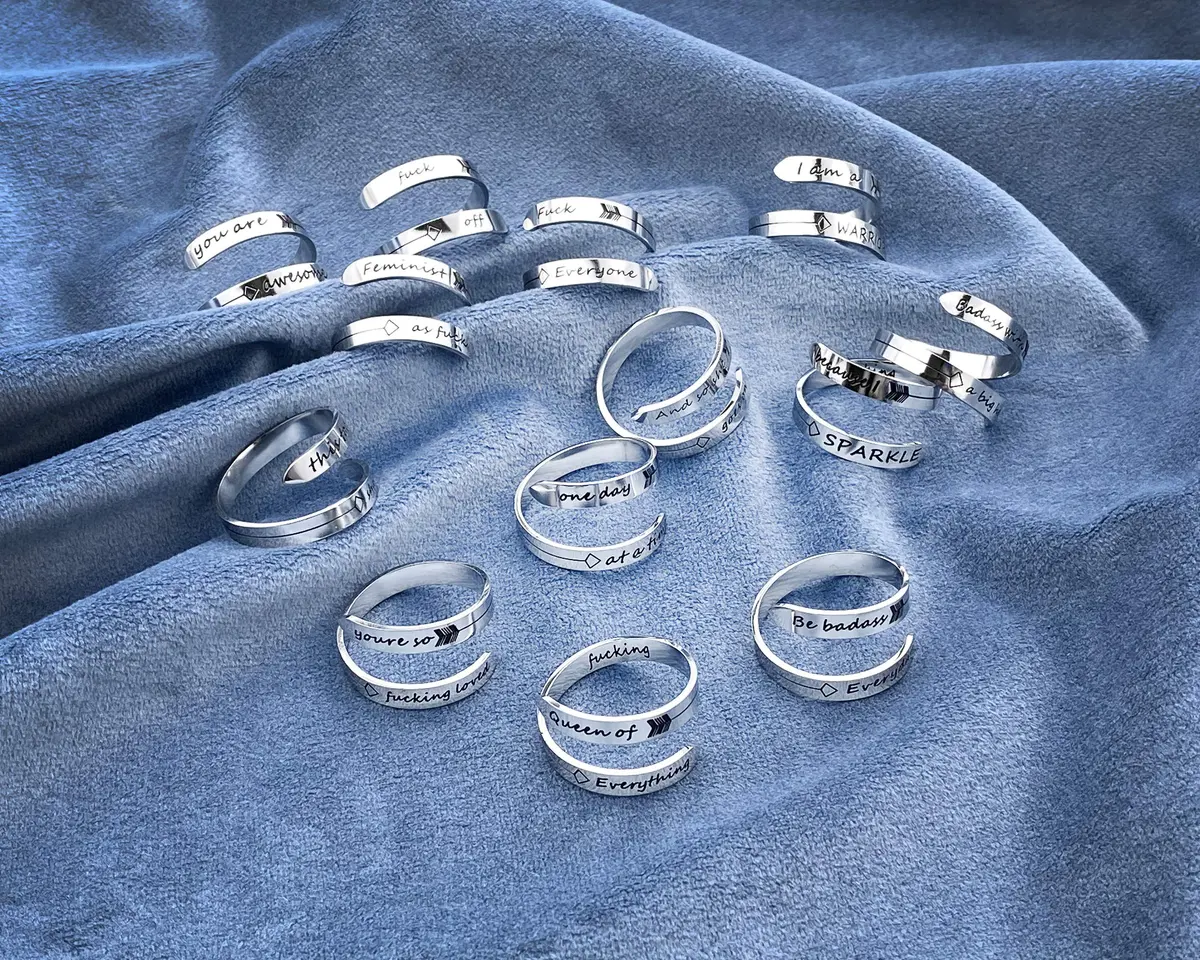 Vrycot This Too Shall Pass Adjustable Stainless Steel Inspirational Band Ring | 1.85 cm (0.73 in) - view 5
