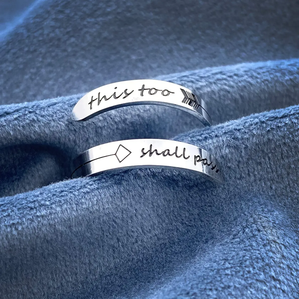 Vrycot This Too Shall Pass Adjustable Stainless Steel Inspirational Band Ring | 1.85 cm (0.73 in) - view 2