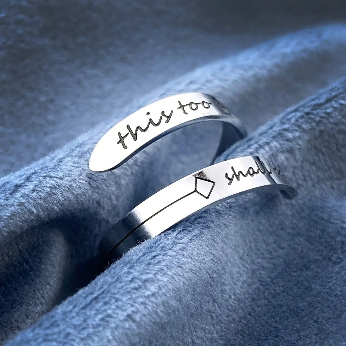 Vrycot This Too Shall Pass Adjustable Stainless Steel Inspirational Band Ring | 1.85 cm (0.73 in) - view 3