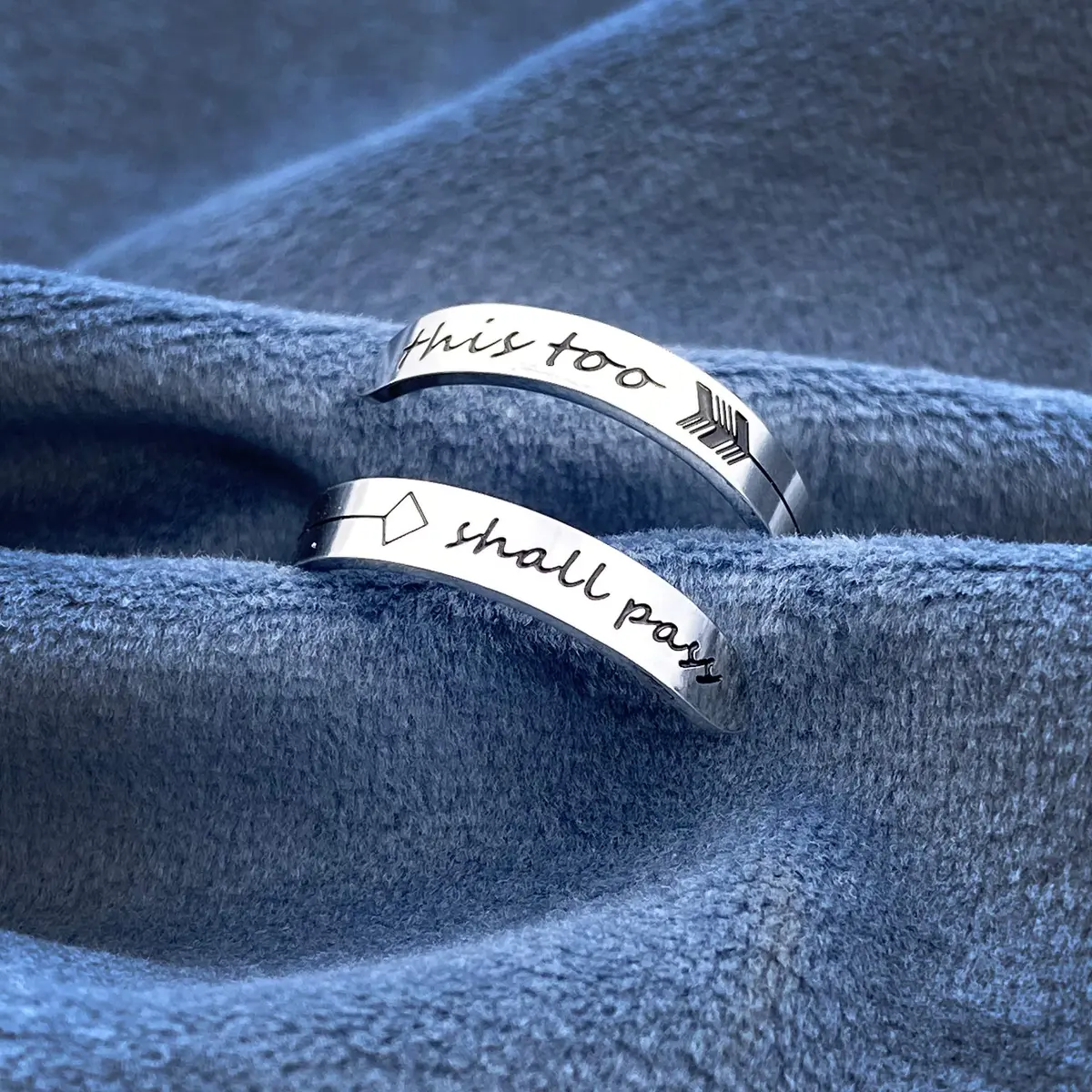 Vrycot This Too Shall Pass Adjustable Stainless Steel Inspirational Band Ring | 1.85 cm (0.73 in) - view 4