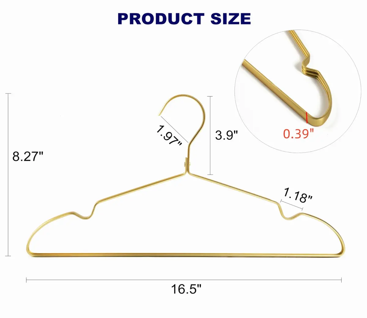 Amber Home Matte Gold Aluminum Coat Hangers 20 Pack, 41.9 cm (16.5”) Extra Smooth & Durable Metal Shirt Dress Hanger, Light & Sturdy Rack for Jacket Trouser Pant Slack - view 2