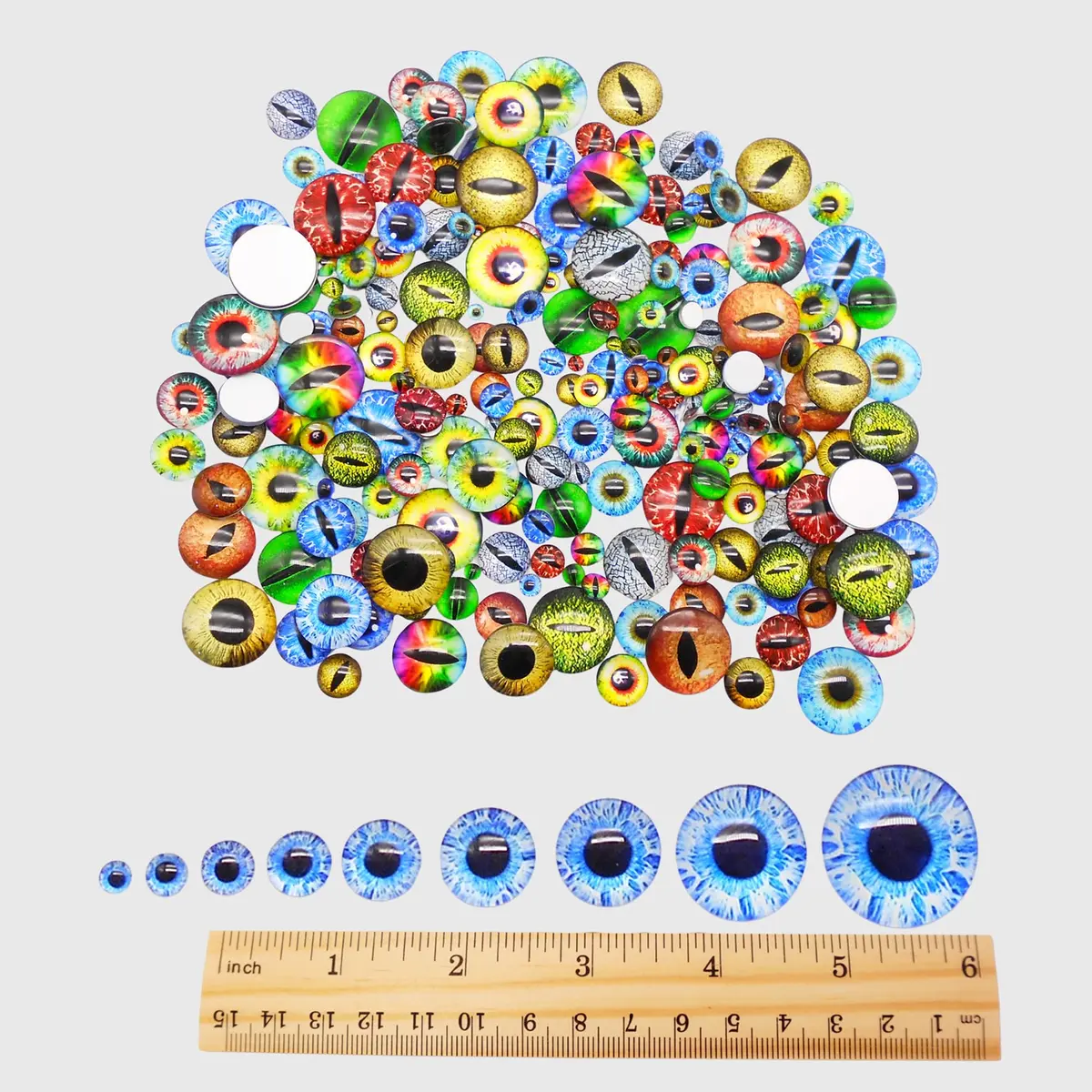 Julie Wang 180PCS 9Sizes Dragon Eyes Glass Cabochons for Artist Sculpture Fantasy Crafting Jewelry Making DIY Art Supplies Findings 6mm-30mm | Intricate Art Supplies for DIY Crafts - view 4
