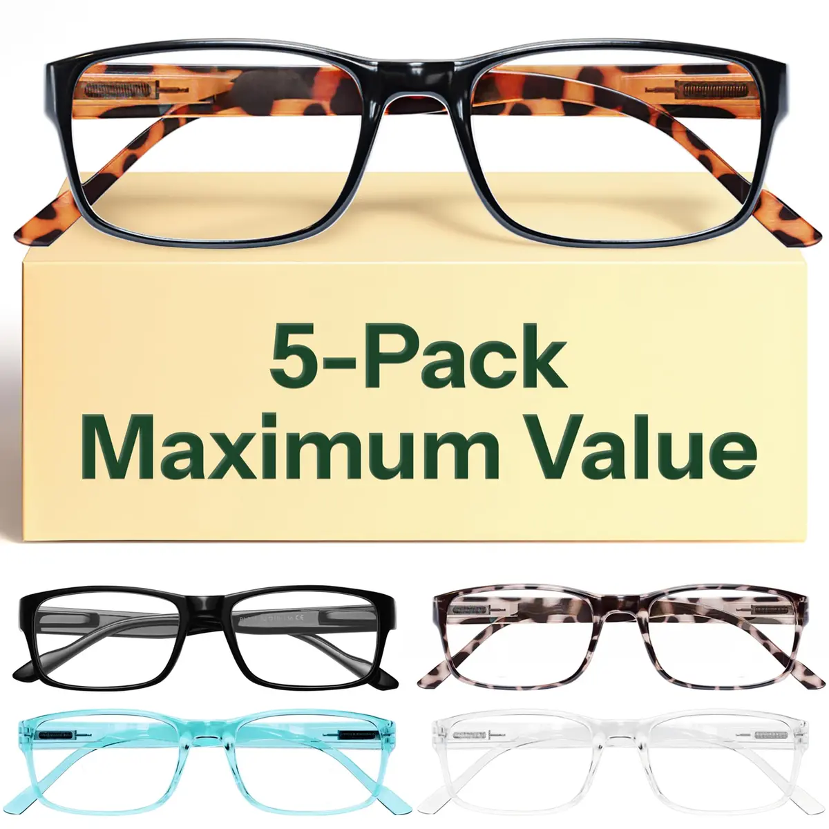 Gaoye 2.75x Magnification Blue Light Blocking Reading Glasses 5-Pack | Classic Style with Spring Hinges - main product image