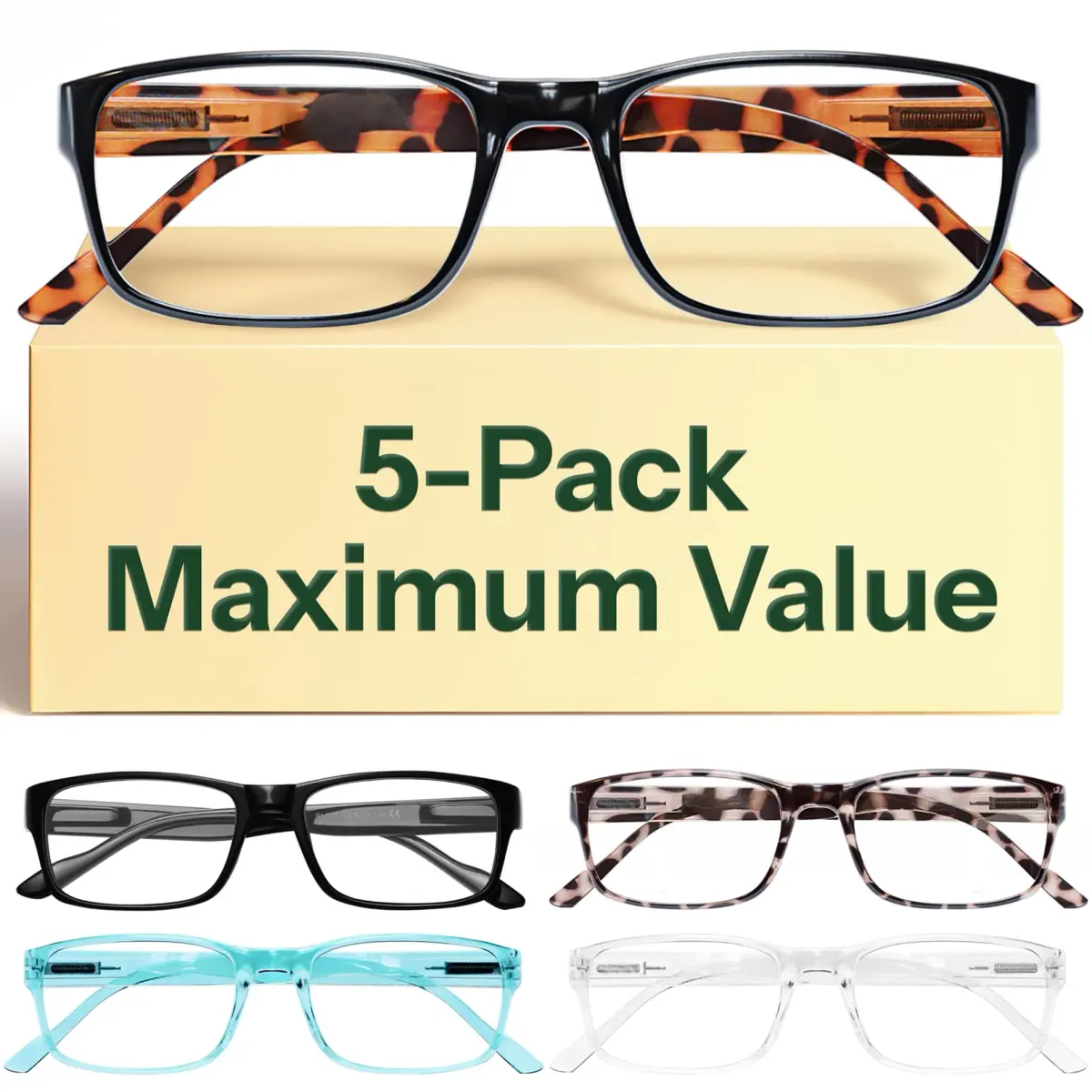 Gaoye 1.75 Professional Reading Glasses 5-Pack | Blue Light Protection, Spring Hinges - main product image