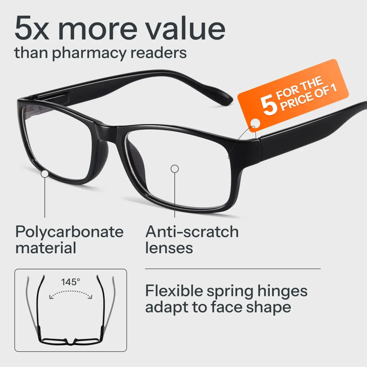 Gaoye Blue Light Blocking Reading Glasses 1.75 Strength | 5-Pack Aviator Style with Spring Hinges - view 5