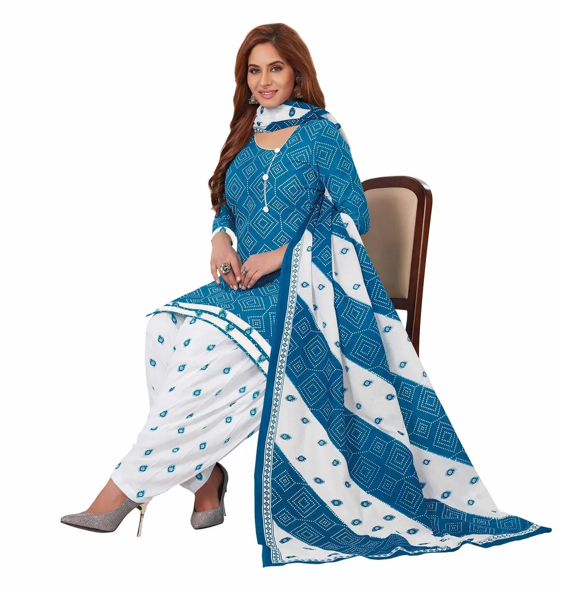 Miraan Women's Cotton Printed Salwar Suit Large Blue | Stylish & Durable - view 5