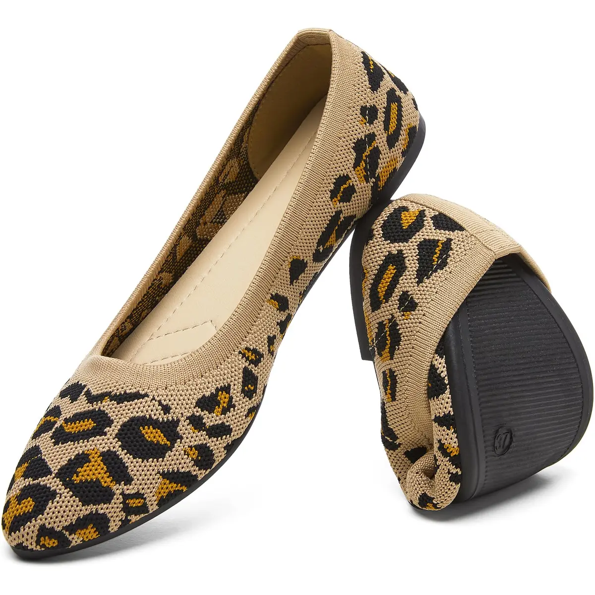 HEAWISH Women’s Ballet Flat Shoes Comfortable Mesh Pointed Toe Slip On (Leopard, US9) - main product image