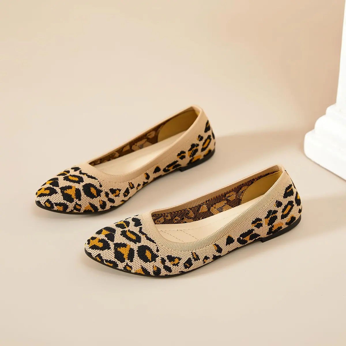 HEAWISH Women’s Ballet Flat Shoes Comfortable Mesh Pointed Toe Slip On (Leopard, US9) - view 6