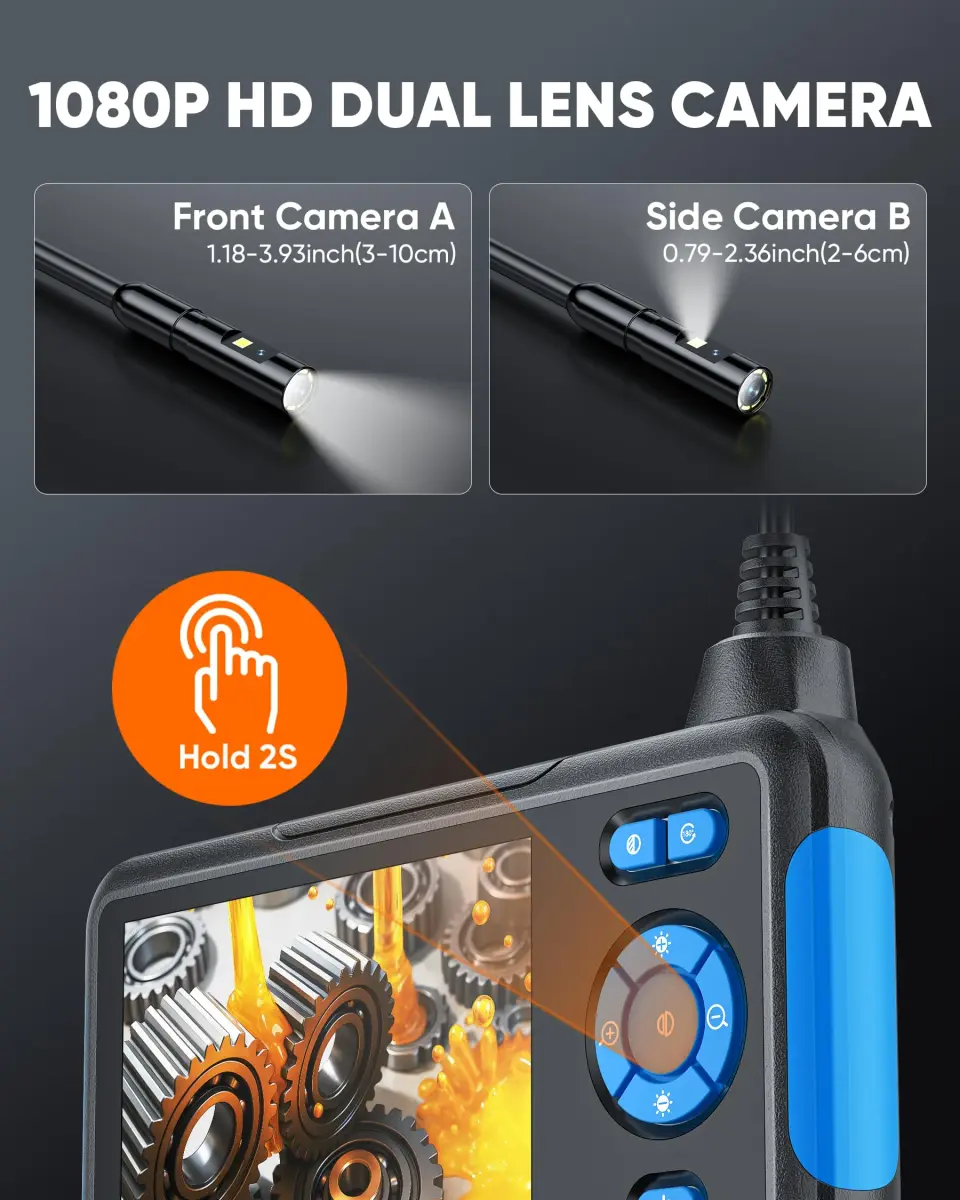 T TAKMLY Industrial Endoscope Borescope Inspection Camera with Dual Lens 1080P HD Display, 16.5ft Semi-Rigid Cable - view 3