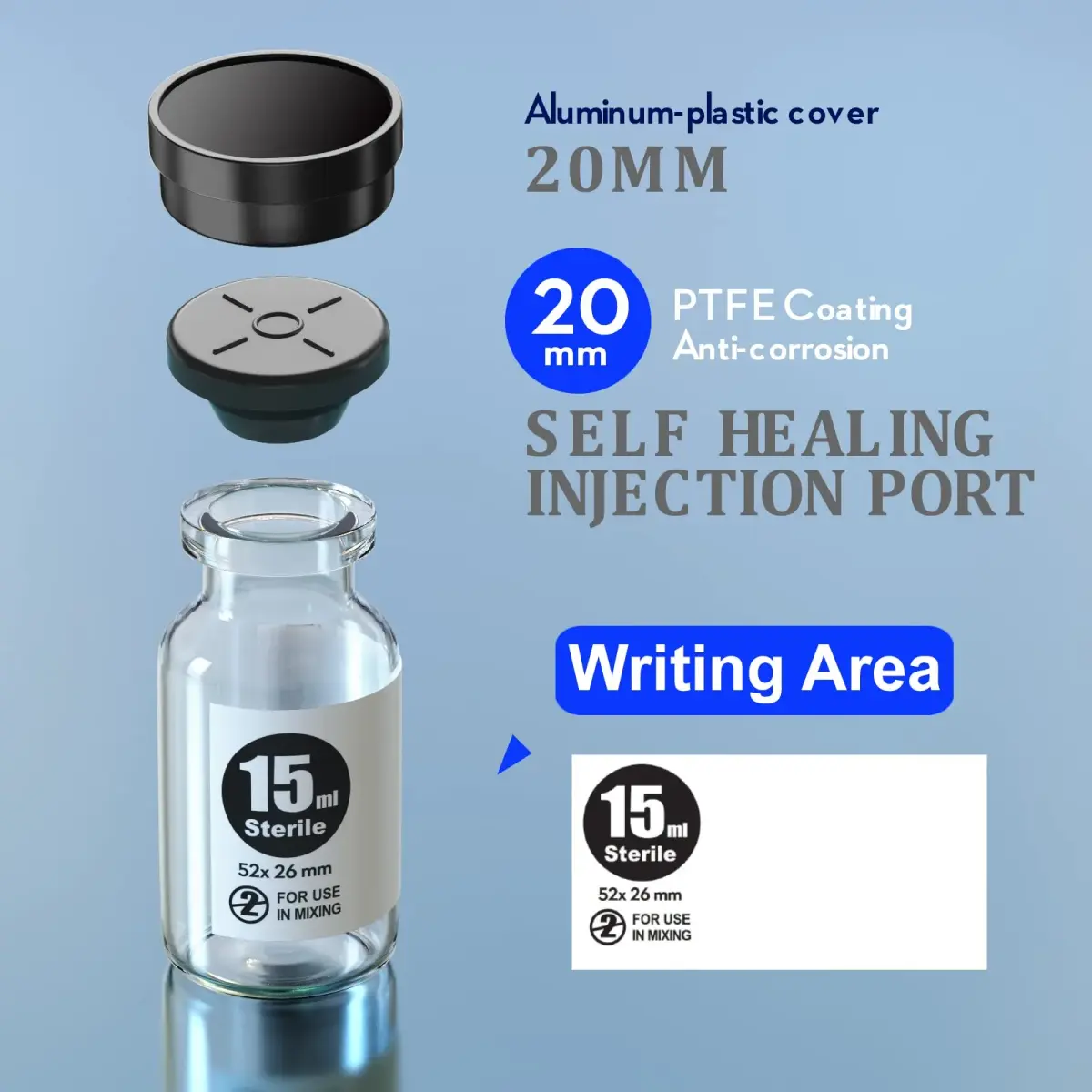 Ks-Tek Sterile Glass Sample Vials with Injection Port 15ml (0.507 Fl Oz) | Pack of 10, Steam Sterilized - view 2