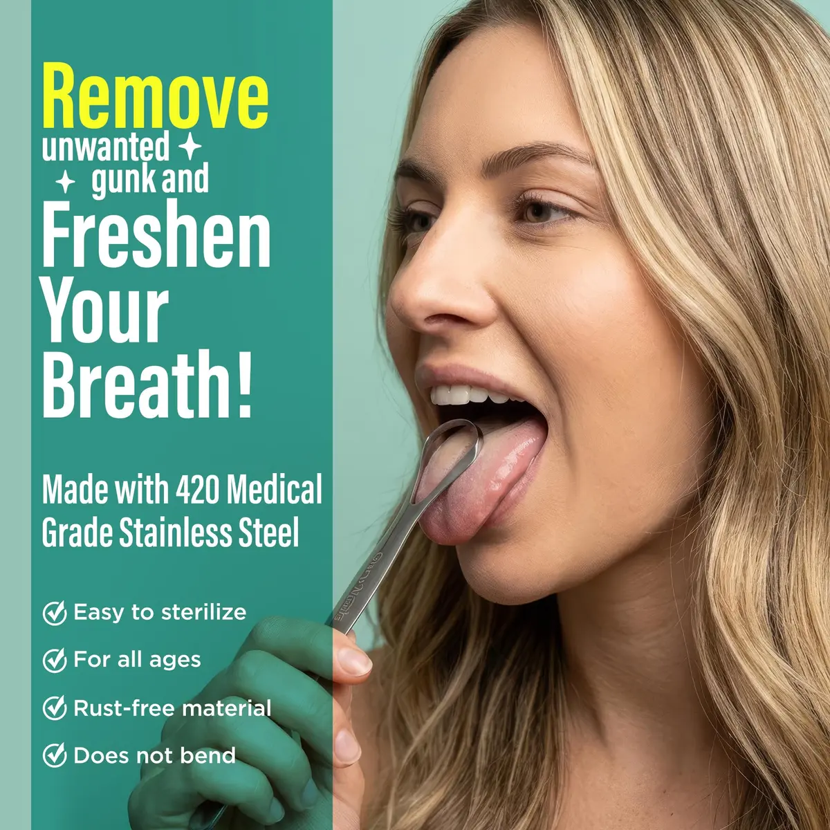 GuruNanda Stainless Steel Tongue Scraper (Pack of 2) | Fight Bad Breath & Improve Taste - view 2
