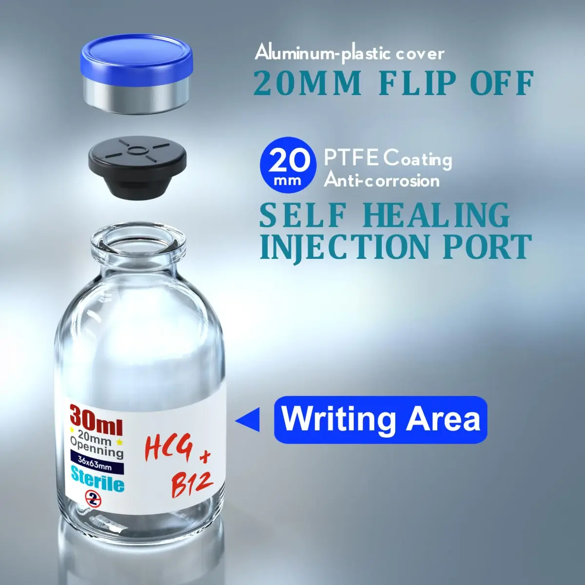 Ks-Tek Sterile Empty Vials with Self Healing Injection Port 30ml (10-Pack) | Lab Sample Vials for India - view 5