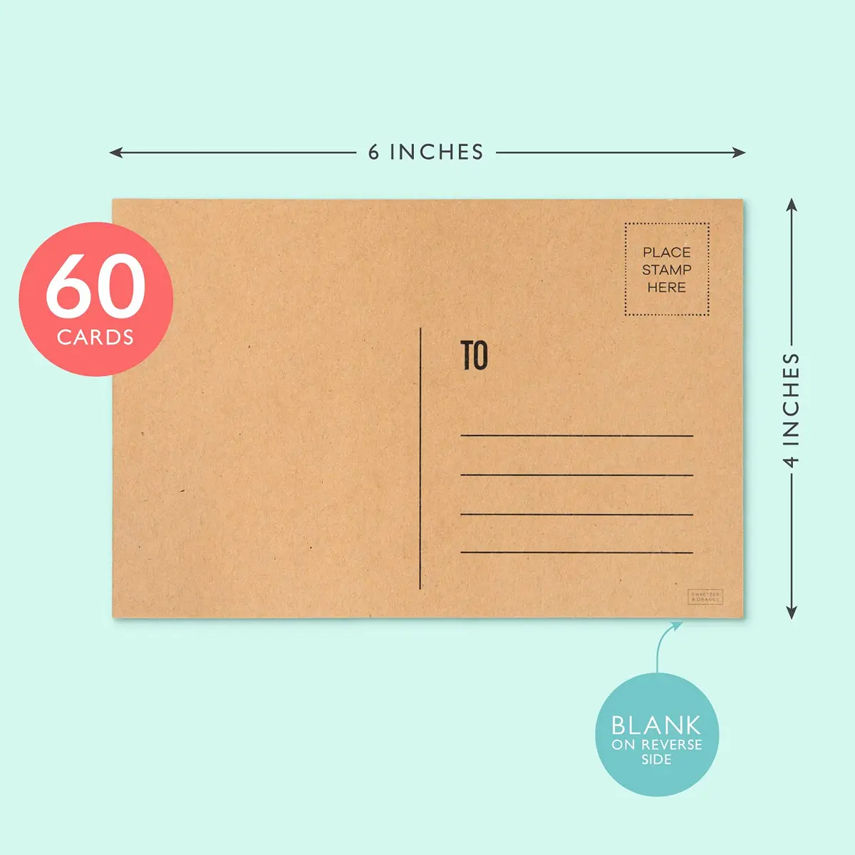 Sweetzer & Orange Kraft Blank Postcards 10.16cm x 15.24cm (4"x6") | 60-Count Pack for Mailing & Notes - view 2