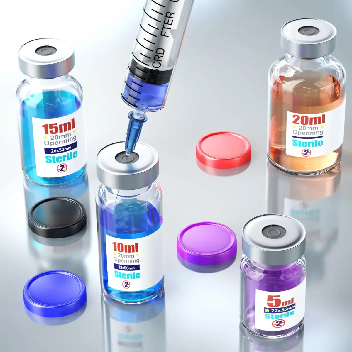 Ks-Tek Sterile Glass Sample Vials 20ml (0.676 Fl Oz) with Injection Port & Flip-Off Cap | Pack of 10 - view 5