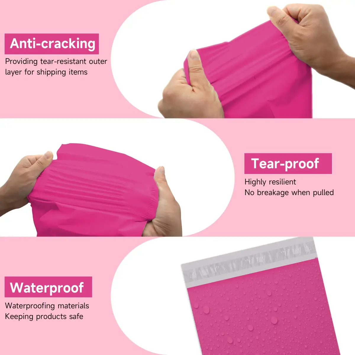 KKBESTPACK Pink Poly Mailers 10x13 in, 1000 Pcs | Bulk Shipping Bags for Clothing & Non-Fragile Items - view 2