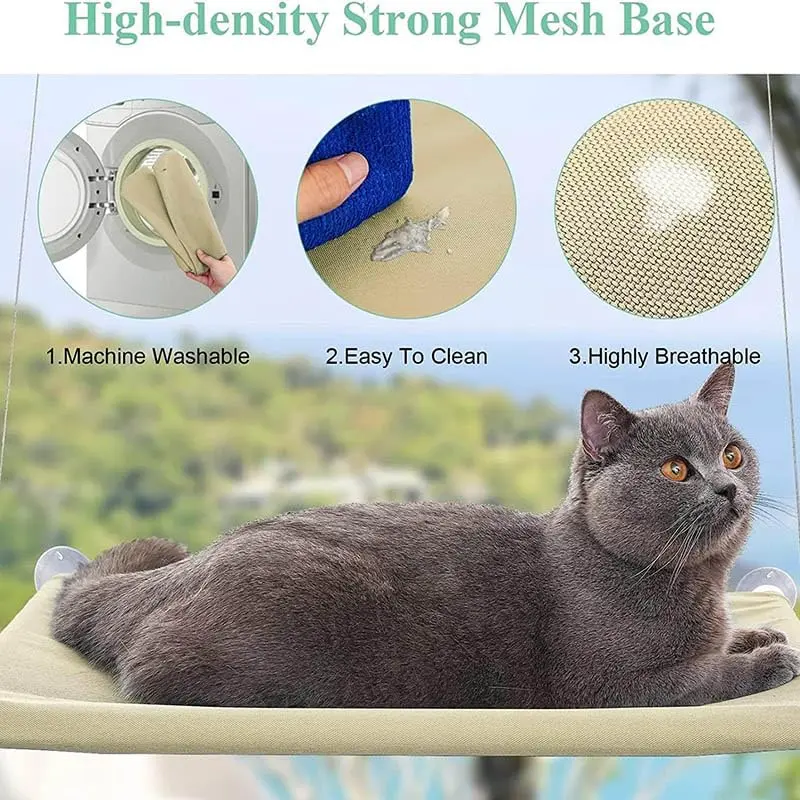JinRui-T Khaki Cat Window Hammock Perch 55.1cm (21.7in) | Sunny Bed for Cats with Strong Suction Cups - view 5